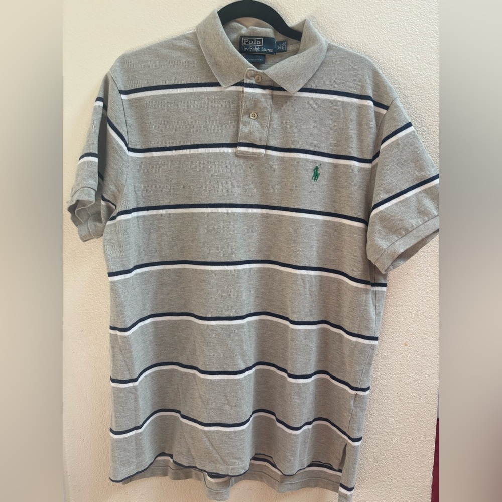 Polo by Ralph Lauren Gray Polo Shirt with Navy & White Stripes size XL Golf